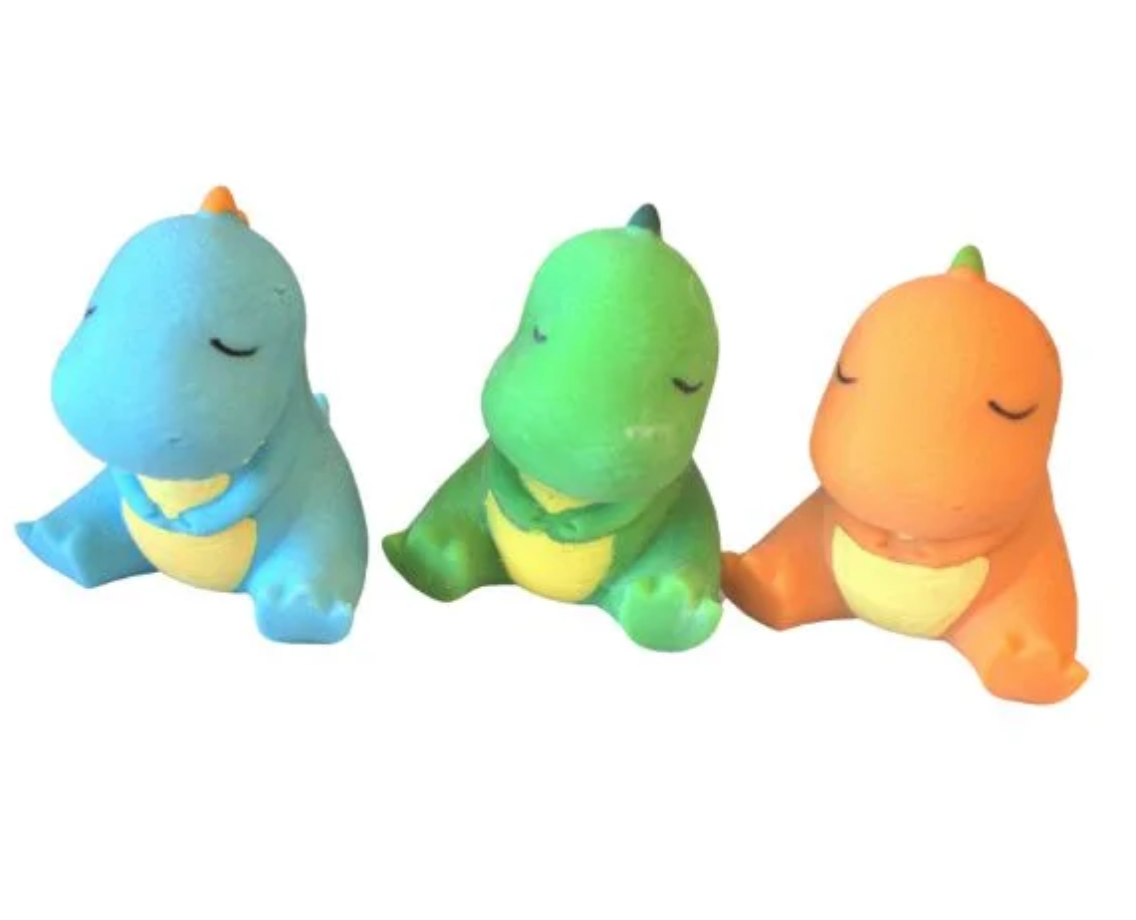 Sød squeezy fidget-dino der kan strækkes, klemmes og dimses med 